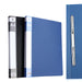 Black and blue A4 Lever File spines side by side with inset of vertical silver spring clip.