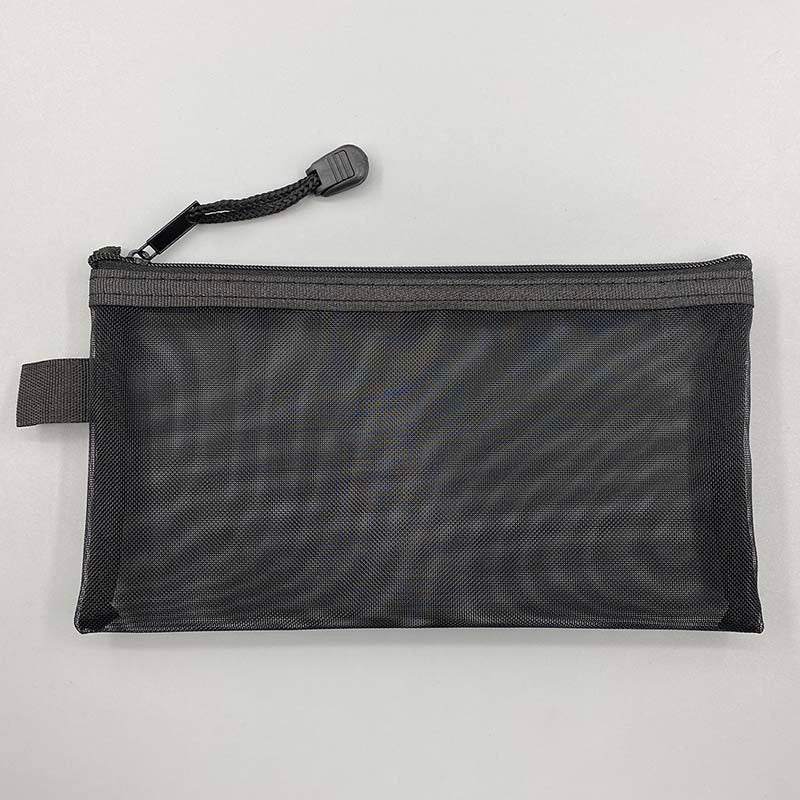 Transparent Mesh Single / Double Zipper Pencil Case, Black / Single Zipper