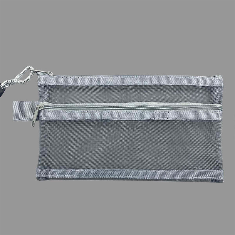 Transparent Mesh Single / Double Zipper Pencil Case, Gray / Double  Zippers