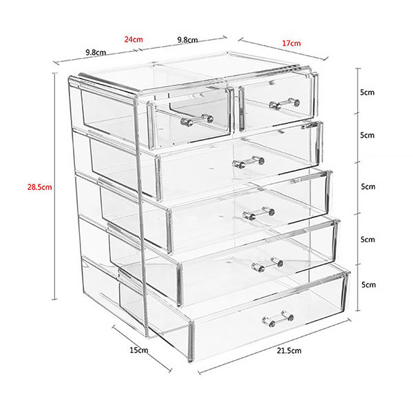Transparent Acrylic Stationery Organizer With Handle, 5 Levels 6 Drawers