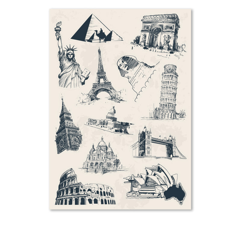 Travel Landmarks Retro Style Luggage Stickers