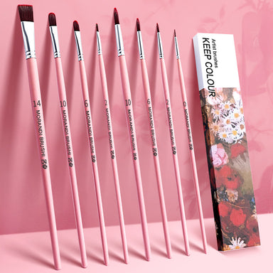 Watercolor Flat and Filbert Nylon Tips Paint Brush 8 Pcs Set, Red, Paint Brush