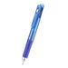 Clear blue translucent 3-color gel ink multi pen with a purple grip and a silver clip, 0.5mm and 143mm labels