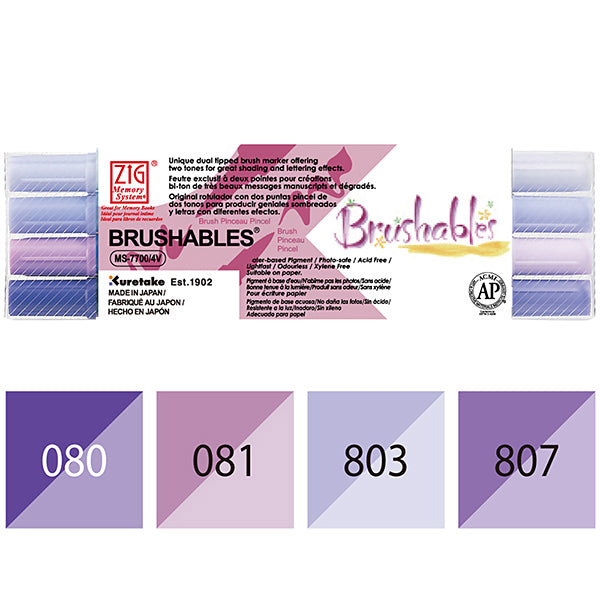 Kuretake ZIG Memory System Brushables Watercolor Brush Pen Set, Purple