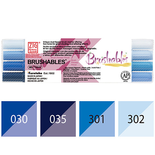 Kuretake ZIG Memory System Brushables Watercolor Brush Pen Set, Blue
