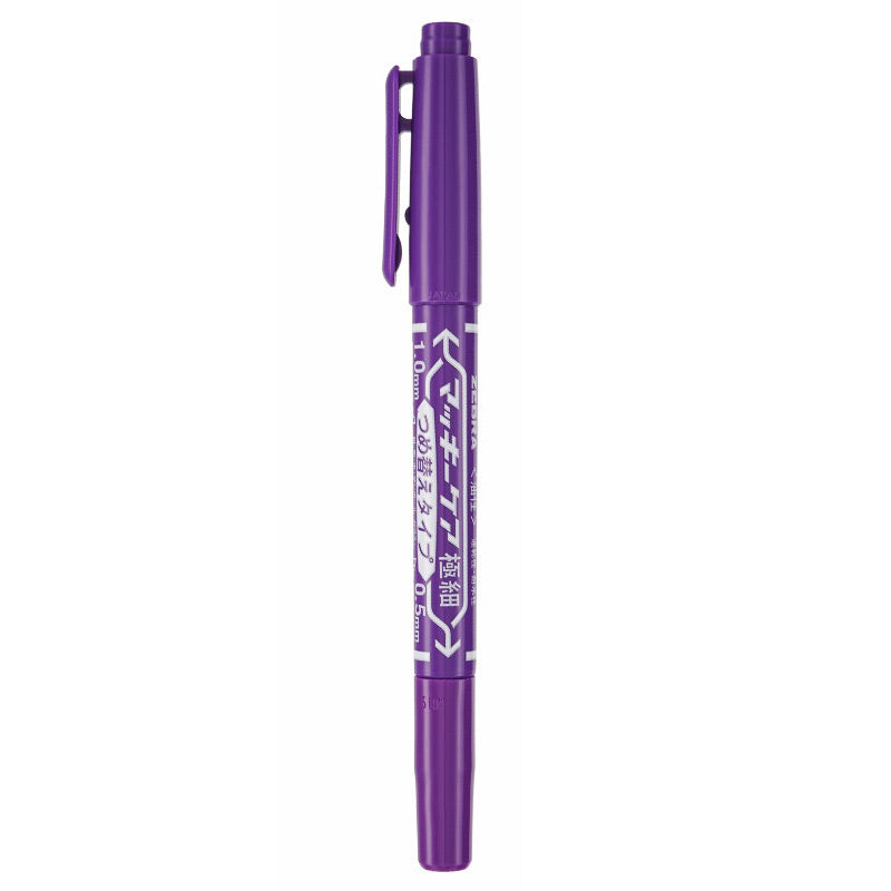 Purple Zebra McKee Care dual-tip marker with 1.0mm and 0.5mm ends capped vertically.