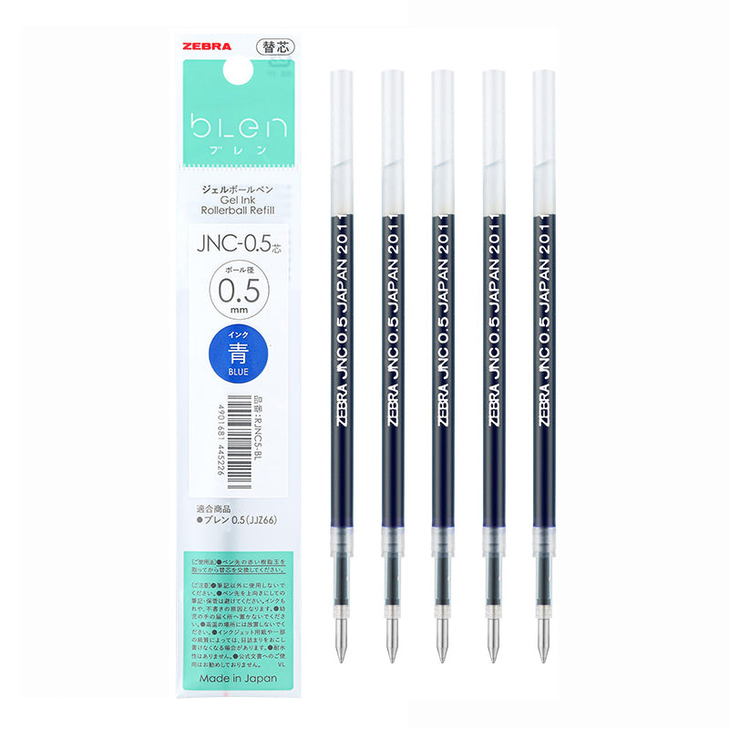 Zebra bLen Retractable Gel Pen 0.5mm 3 Colors, 5 Pcs Refill / Blue