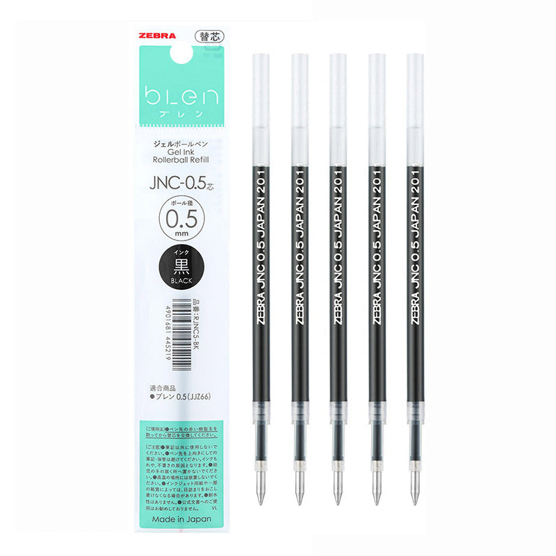 Zebra bLen Retractable Gel Pen 0.5mm 3 Colors, 5 Pcs Refill / Black