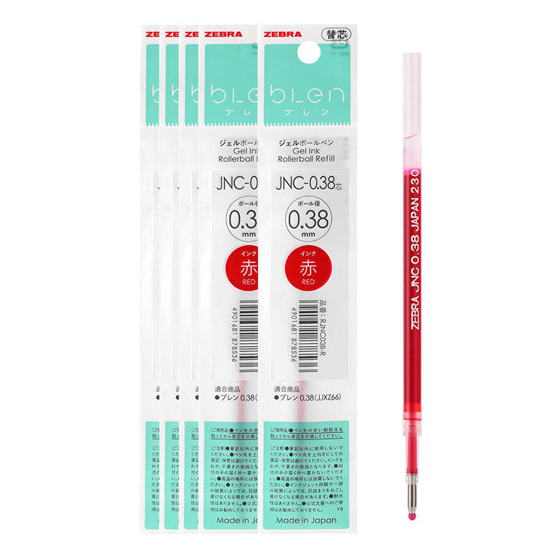 Zebra bLen Retractable Gel Pen 0.5mm/0.38mm 3 Colors, 5 Pcs Refill / Red / 0.38mm, Gel Pen