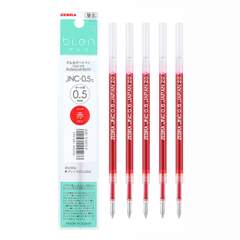 Zebra bLen Retractable Gel Pen 0.5mm 3 Colors, 5 Pcs Refill / Red