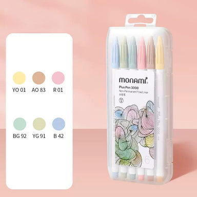 monami Plus Pen 3000 Marker 6/12/34/36/48/60 Colors Set, 6 Colors (Pastel)