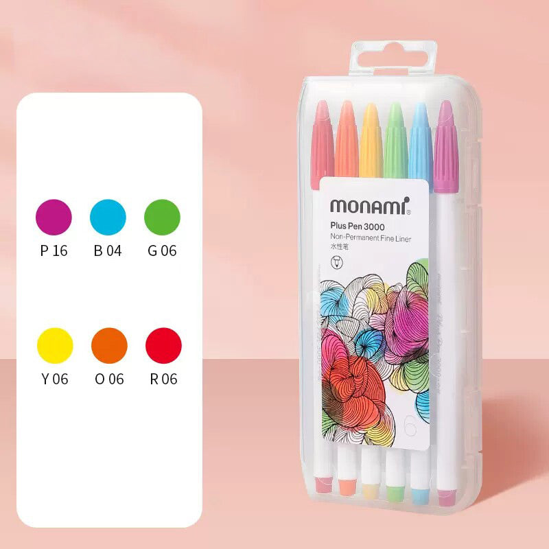 monami Plus Pen 3000 Marker 6/12/34/36/48/60 Colors Set, 6 Colors (Colorful)