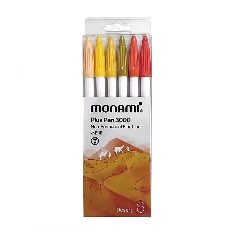 monami Plus Pen 3000 Marker 6/12/34/36/48/60 Colors Set, 6 Colors (Desert)