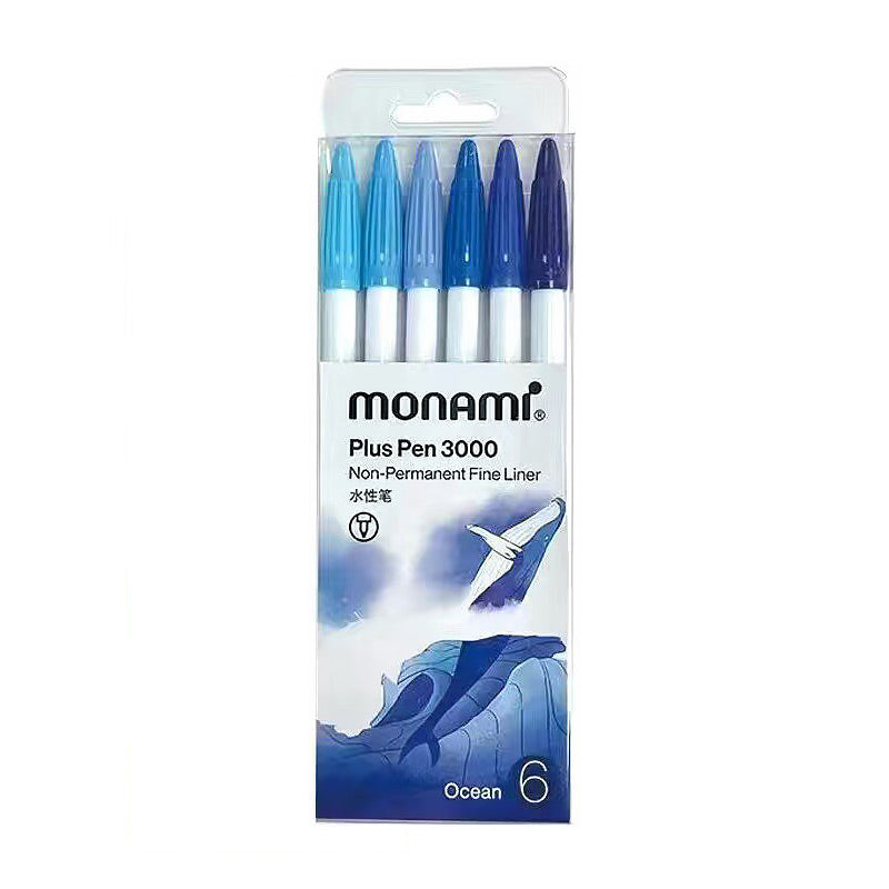 monami Plus Pen 3000 Marker 6/12/34/36/48/60 Colors Set, 6 Colors (Ocean)