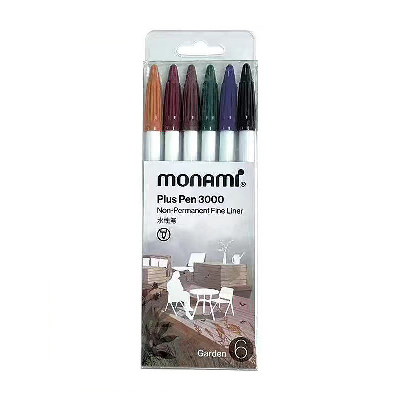 monami Plus Pen 3000 Marker 6/12/34/36/48/60 Colors Set, 6 Colors (Garden)