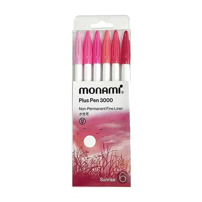 monami Plus Pen 3000 Marker 6/12/34/36/48/60 Colors Set, 6 Colors (Sunrise)