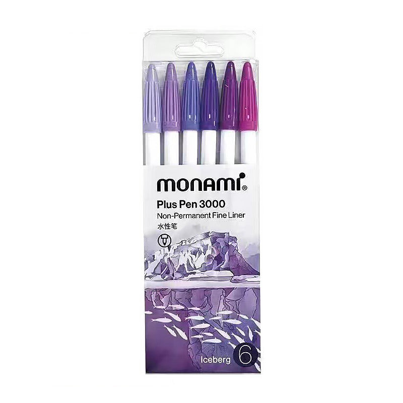 monami Plus Pen 3000 Marker 6/12/34/36/48/60 Colors Set, 6 Colors (Iceberg)