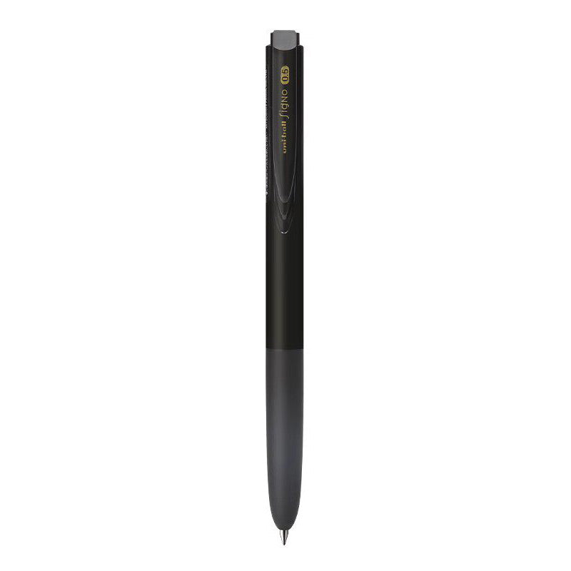 Black uni-ball Signo RT1 UMN-155 retractable gel pen with a black rubber grip