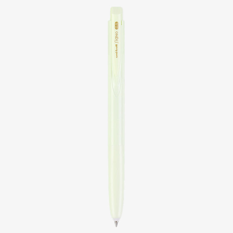 Opal green pastel uni-ball Signo RT1 UMN-155 retractable gel pen with a solid-color barrel and black ink