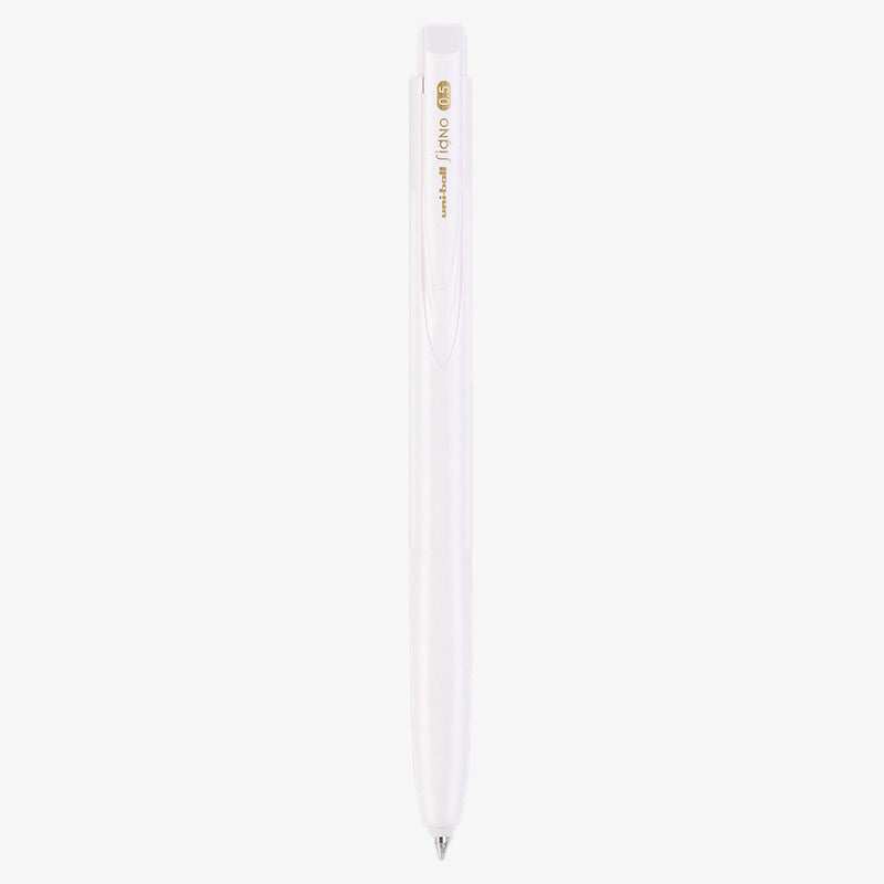Silver white pastel uni-ball Signo RT1 UMN-155 retractable gel pen with a solid-color barrel and black ink