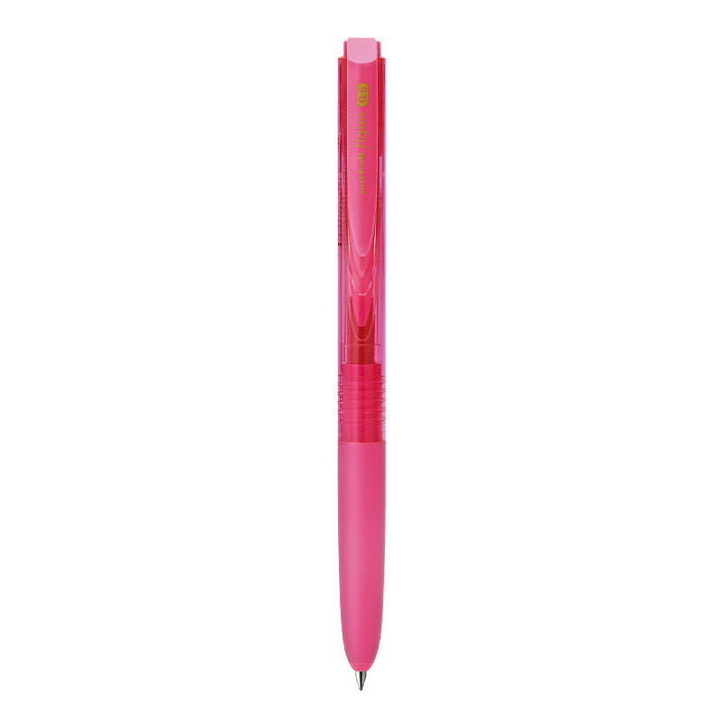 Pink transparent-barrel uni-ball Signo RT1 UMN-155 retractable gel pen with a pink rubber grip