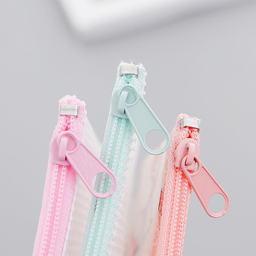 Transparent Zipper Grid Pencil Pouch Pack