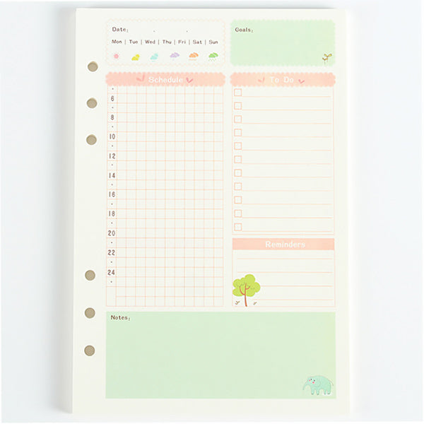 A5 Pastel Filler Paper for Spiral Notebook, Schedule