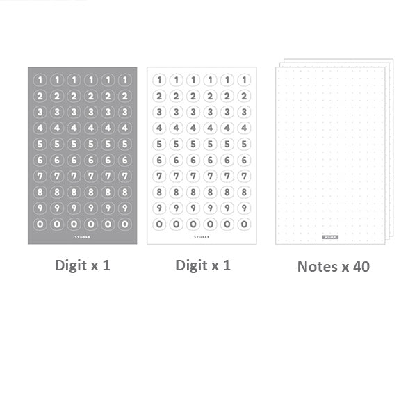 Alphabets and Numbers Sticker Note, Numbers / Grey