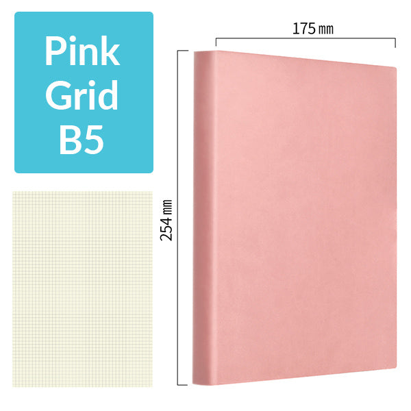 B5 256 Pages Soft Cover Journal Notebook (Cornell/Grid/Line/Blank), Pink / Grid