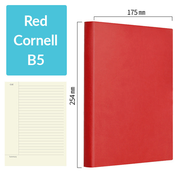 B5 256 Pages Soft Cover Journal Notebook (Cornell/Grid/Line/Blank), Red / Cornell