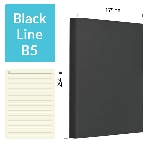 B5 256 Pages Soft Cover Journal Notebook (Cornell/Grid/Line/Blank), Black / Line