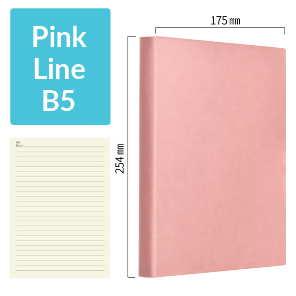 B5 256 Pages Soft Cover Journal Notebook (Cornell/Grid/Line/Blank), Pink / Line