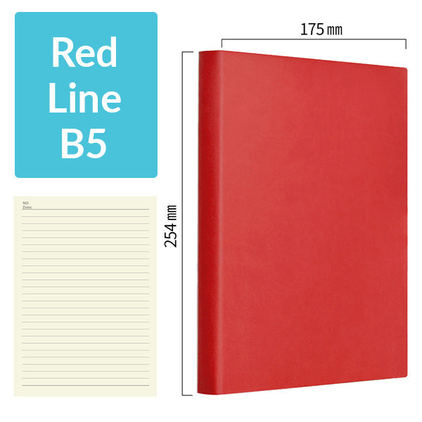 B5 256 Pages Soft Cover Journal Notebook (Cornell/Grid/Line/Blank), Red / Line