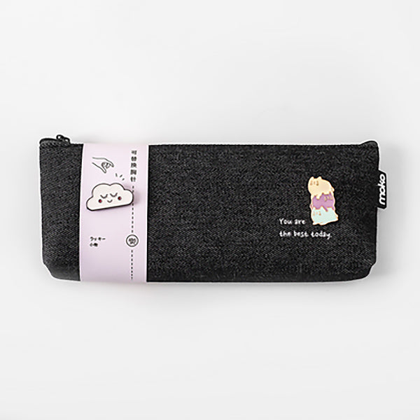 Canvas Pencil Pouch with Brooch, Black