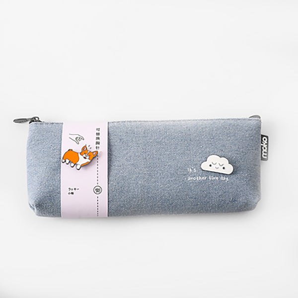 Canvas Pencil Pouch with Brooch, Grey