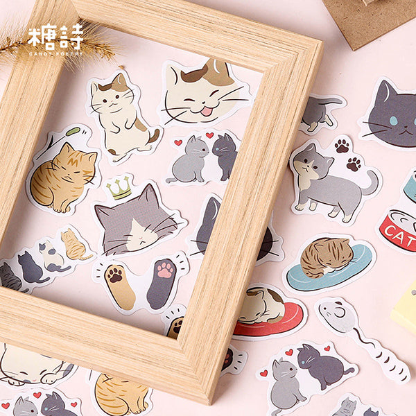 Cartoon Cat Friends Paper Stickers 45 Pcs
