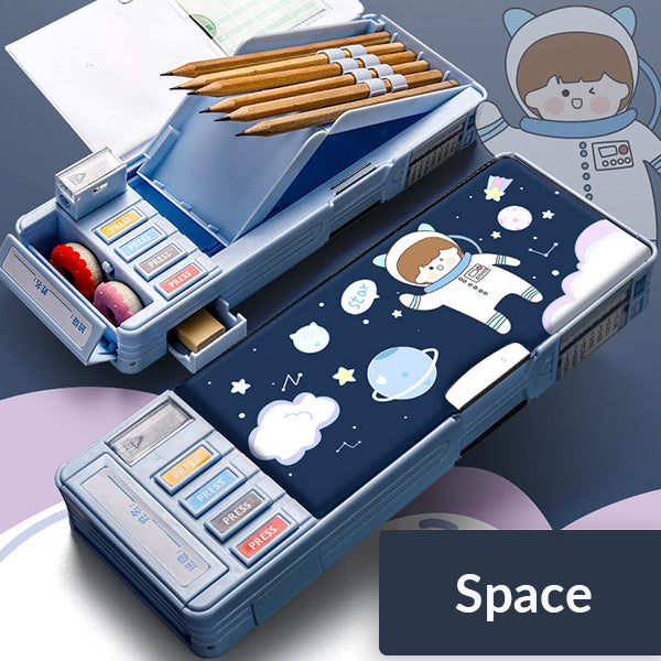 Cartoon Magnetic Pencil Case, Space / Blue / Magnetic