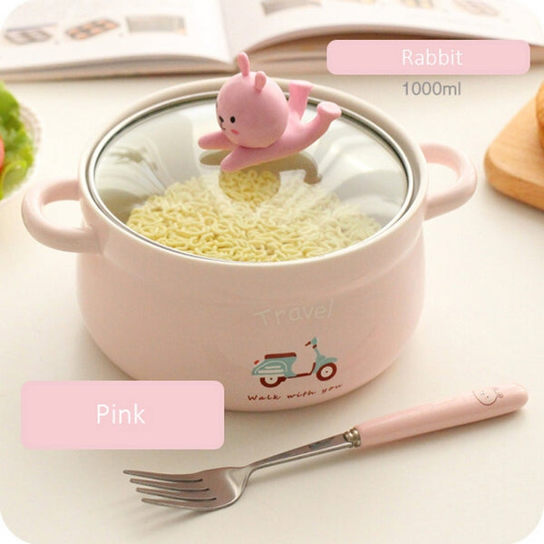 Ceramic Cartoon Bowl, Pink - Rabbit