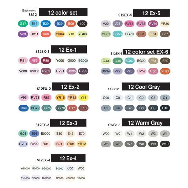Copic Sketch Markers 12 Colors Set