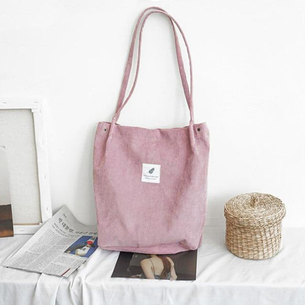 Corduroy Tote Shoulder Bag, Pink