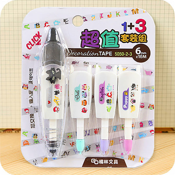 Correction Tape Decorative Sticker Pen, Cat🐈 + 3 Sticker Tapes Refill