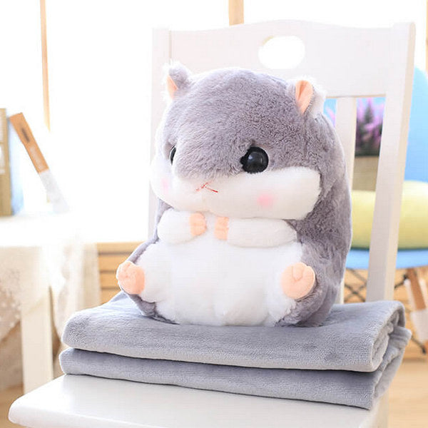 Cuddly Hamster Plush Cushion Blanket, Gray