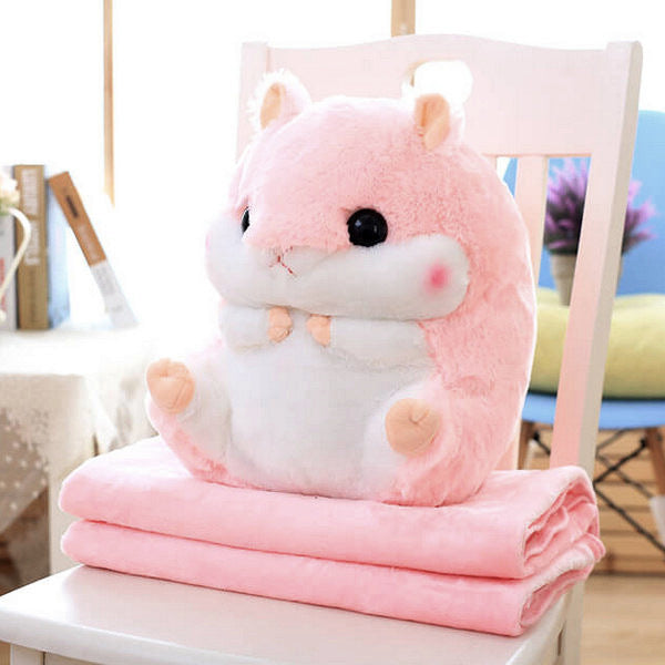 Cuddly Hamster Plush Cushion Blanket, Pink