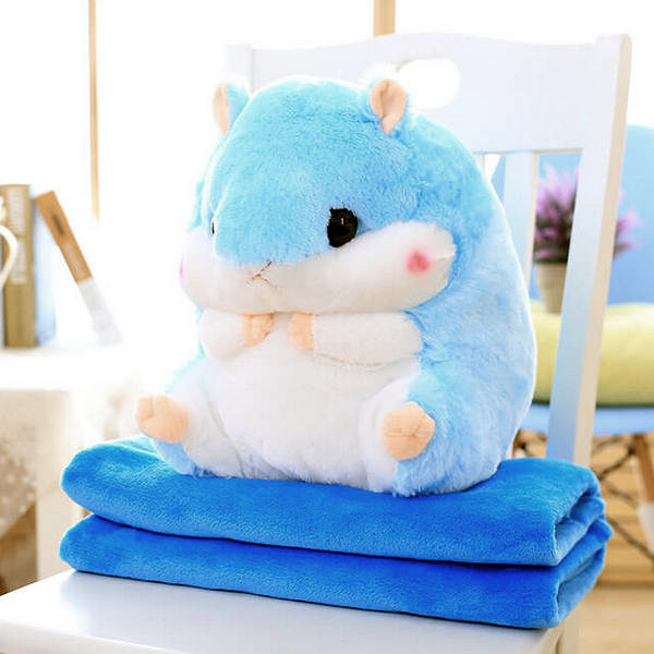 Cuddly Hamster Plush Cushion Blanket, DeepSkyBlue