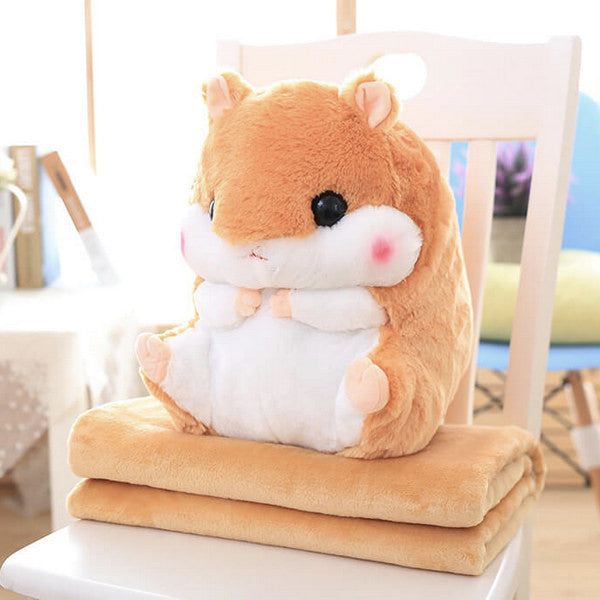 Cuddly Hamster Plush Cushion Blanket, SandyBrown