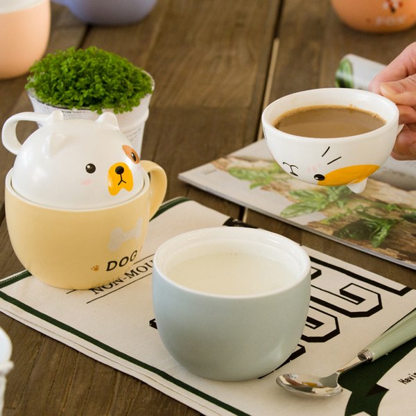 350ml Kawaii Shiba Inu Mug Cute Cartoon Ceramics Mug With Lid and