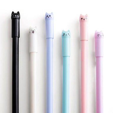 Cute Cartoon Cat Gel Pen 6 Colors Pack Black Ink