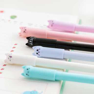 Cute Cartoon Cat Gel Pen 6 Colors Pack Black Ink, All 6 Patterns Pack