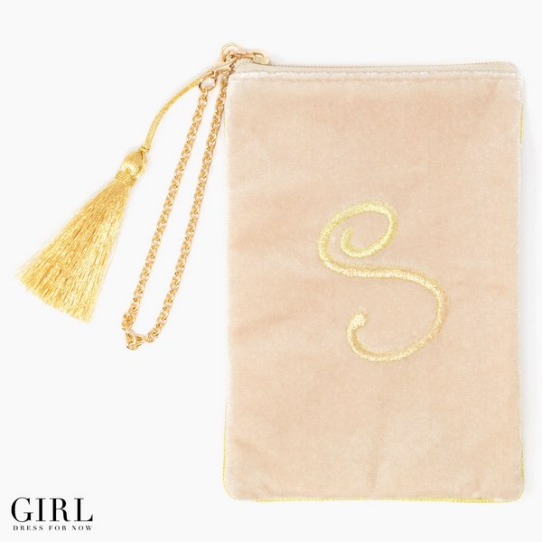 Initial Makeup Cosmetic Wristlet Pouch Bag, Initial S / Apricot