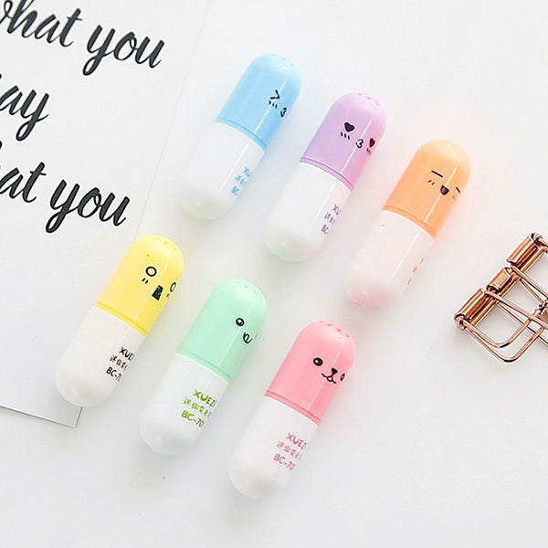 Emoticon Mini Pill Highlighter 6 Colors Pack, All 6 Color Pack